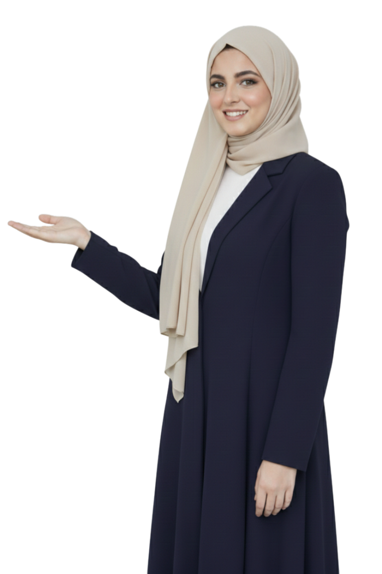 girl pointing to contact us form